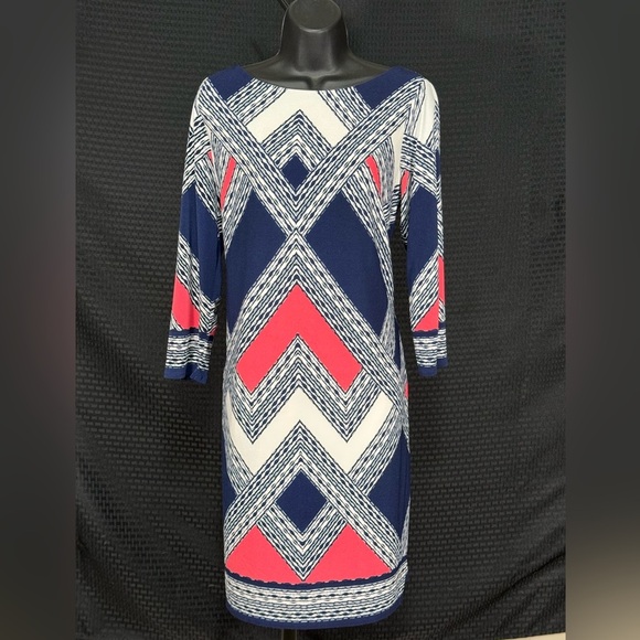 Vince Camuto Geometric Chevron Sheath Dress sz14 Art Deco Retro Y2K - Picture 1 of 6